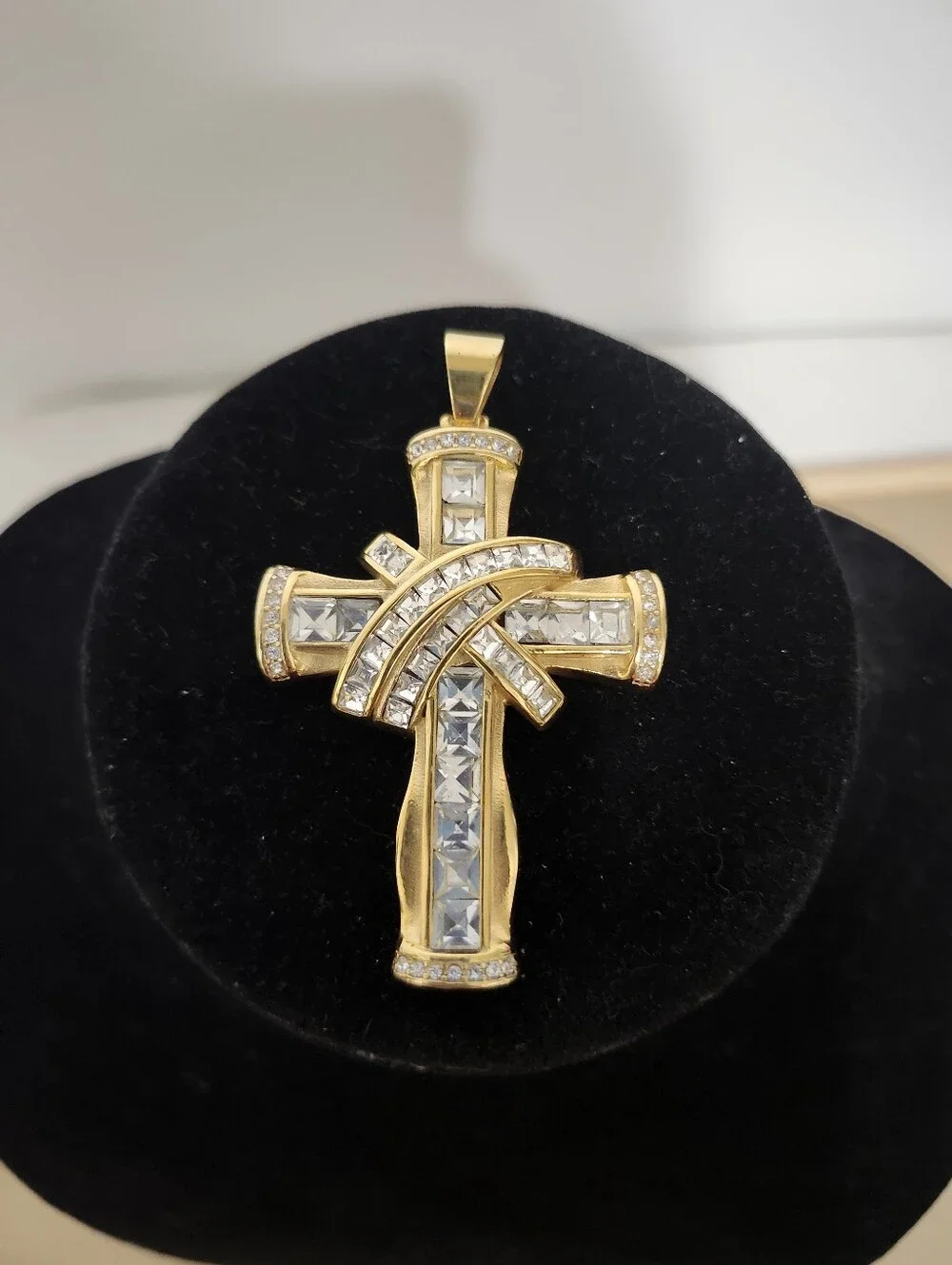 Gold Tone Crystal Cross Pendant - Clear Crystal Accents, 3